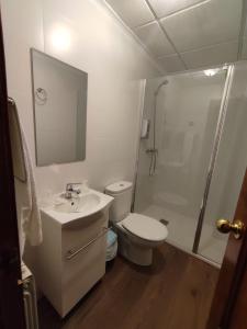 奥尔诺斯El Cruce Hornos的浴室配有卫生间、盥洗盆和淋浴。