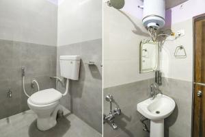 ChinhatFabHotel SM Palace的浴室的两张照片,配有卫生间和水槽