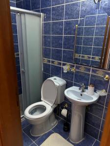 PelitliKARTAL APART的蓝色瓷砖浴室设有卫生间和水槽