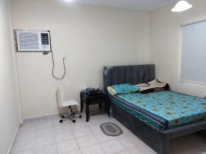 沙迦Prem Home Stay的一间卧室配有一张床、风扇和椅子