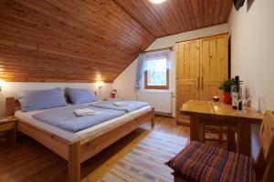 布兰斯科斯特拉卡特考恩酒店的一间卧室设有一张床和木制天花板