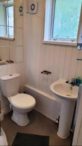 卢顿4 Bedroom 4 En Suite House Close to A5 & Whipsnade的一间带卫生间和水槽的浴室