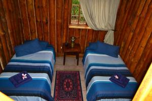 哈特比斯普特On Golden Pond - Mount Amanzi的带木墙的客房内的三张床