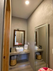 贝纳尔Hotel Casa Caro的浴室设有2个水槽和镜子
