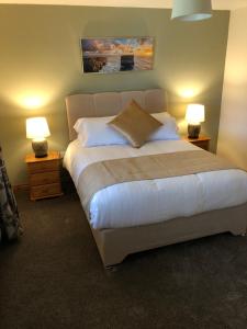 卡斯尔敦贝尔Harbour View Bed & Breakfast的一间卧室配有一张大床和两盏灯