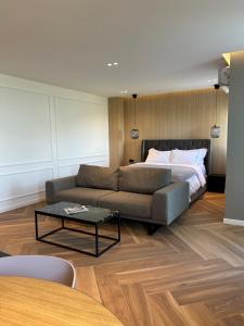 拉宾Canova Apartment的客厅配有沙发和1张床