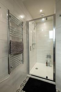 BaddileyMeadow Bank, fabulous apartment的带淋浴的浴室和玻璃门