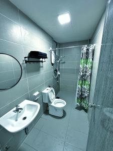 怡保Adelea Homestay MERU的一间带水槽、卫生间和镜子的浴室