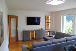 巴登韦勒FeWo-Hochblauen的带沙发和平面电视的客厅