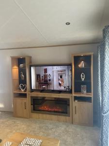 SwarlandSummer’s Lodge的客厅设有壁炉和电视。