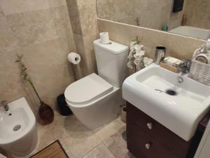 奇克拉纳－德拉弗龙特拉Indo Loma Sancti Petri的浴室配有白色卫生间和盥洗盆。