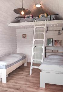 ChvalšinyTiny House的双层床间 - 带两张床和梯子