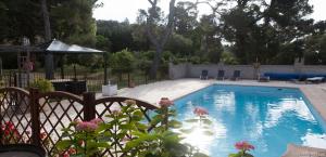 BadensChâteau Borie Neuve的一个带围栏的院子内的游泳池