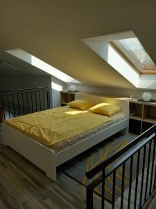 艾斯特根Gemini Apartman的一间卧室配有一张床和天窗
