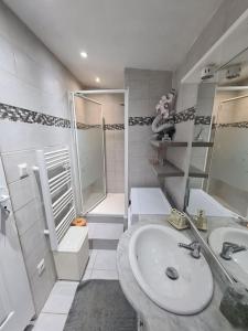 锡富尔勒普拉日Dépendance de 30m² dans maison avec entrée privée的一间带水槽和淋浴的浴室
