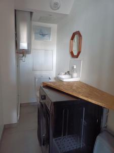 凯恩Maison individuelle à Caen的浴室配有盥洗盆和带盥洗盆的台面