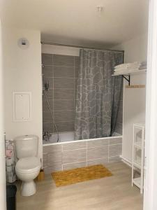 邦迪Bel appart T2 idéalement situé的一间带卫生间、浴缸和淋浴的浴室