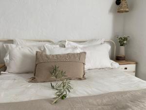 莫托拉Casa Vó Briata的白色的床、白色枕头和枕头