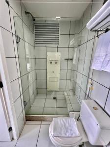 巴雷里尼亚斯Flat Gran Lençóis的带淋浴和卫生间的浴室