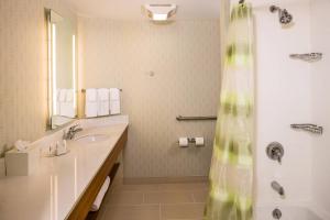 皇后区万豪纽约拉瓜迪亚机场春季山丘套房的一间带水槽和淋浴的浴室