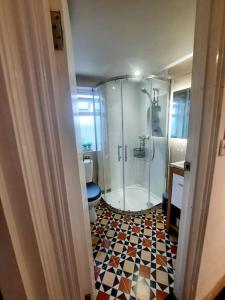 伦敦Alross studio flat / private bathroom的带淋浴和卫生间的浴室
