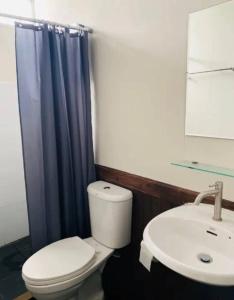 恰洛克拉姆Phangan Chalet Bungalow & House的浴室配有白色卫生间和盥洗盆。