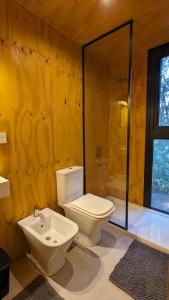 圣卡洛斯-德巴里洛切El Bosque的浴室配有卫生间、盥洗盆和淋浴。