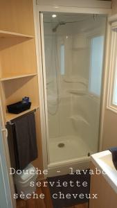 BoofzheimMobil Home proche EUROPA PARK/RULANTICA的浴室里设有玻璃门淋浴