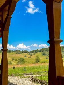 Satu ŞugatagCăsuțele din Poiană的从房子的窗户欣赏田野的景色