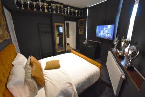 斯帕Luxury Spa Hotel - Automobile的一间卧室配有一张床和一台电视。