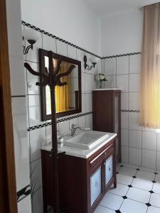 叶尔加瓦Spacious rooms in peaceful Jelgava area的一间带水槽和镜子的浴室