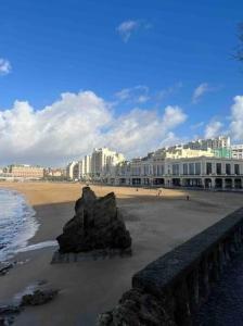 比亚里茨Sirona Bay Biarritz - Plages - Casino - WIFI - VOD的沙滩上岩石和建筑