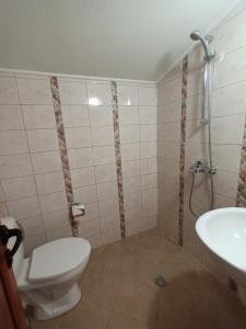 班斯科Guest rooms Bansko的浴室配有卫生间、淋浴和盥洗盆。