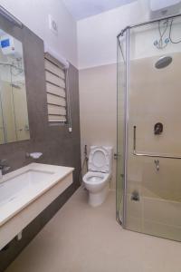 瓦特勒Bluewind Luxury Apartment - 2rooms - Wattala-Hemas Hospital的浴室配有卫生间、盥洗盆和淋浴。