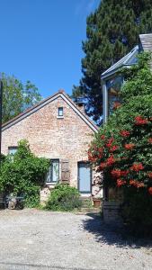 那慕尔Au four et au jardin的前面有一棵开花的树的砖房