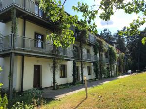 伏尔塔瓦河畔利普诺利普诺波切克公寓酒店的公寓大楼设有阳台和庭院。