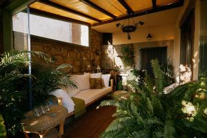 维泰博La casetta di Giusy - Alloggio turistico的带沙发和一些植物的客厅