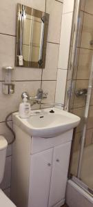 格里兹鲍Słoneczna的浴室配有白色水槽和淋浴。