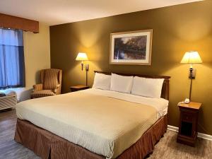 Mount VernonFairBridge Inn Express Mount Vernon的酒店客房带一张大床和一把椅子