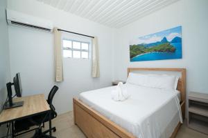 格罗斯岛SOHI Villa的一间卧室配有一张床、一张桌子和一台电脑
