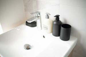 南希MLA Homes - Sunny Foller的浴室水槽配有两瓶肥皂和水龙头