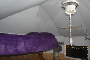 威廉斯港Refugio El Cauque的挂在天花板上的紫色毯子,吊灯