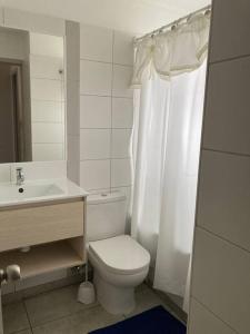 康塞普西翁Casa Amoblada Santa Sofia的白色的浴室设有卫生间和水槽。