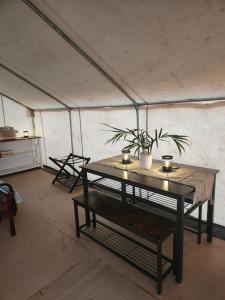 瓦莱Prairie Falcon的帐篷里带桌子和植物的房间