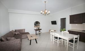 里科索翁BABI'S VILLA - Garden apartment的带沙发和桌子的客厅以及厨房。