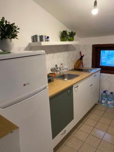 赫尔采格诺维Apartman Novica的厨房配有白色冰箱和水槽