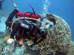 亚喀巴Al-Amer Chalets的珊瑚礁潜水面具的人