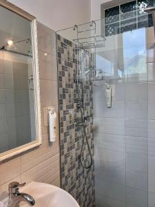 布拉索夫老城区酒店的带淋浴和盥洗盆的浴室