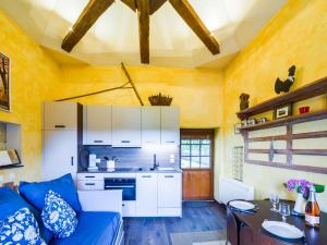 齐塞恩·都兰Holiday Home Le Pigeonnier - CTU200 by Interhome的一间带蓝色沙发的客厅和一间厨房