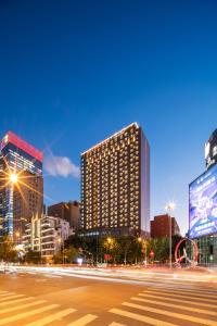 上海上海宏安瑞士大酒店的城市天际线,晚上有高楼